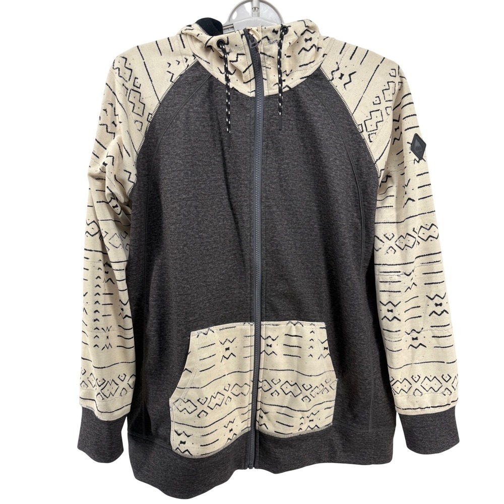 Burton Crown Bonded Full Zip Hoodie Fleece Jacket Womens XL Colorblock Geometric